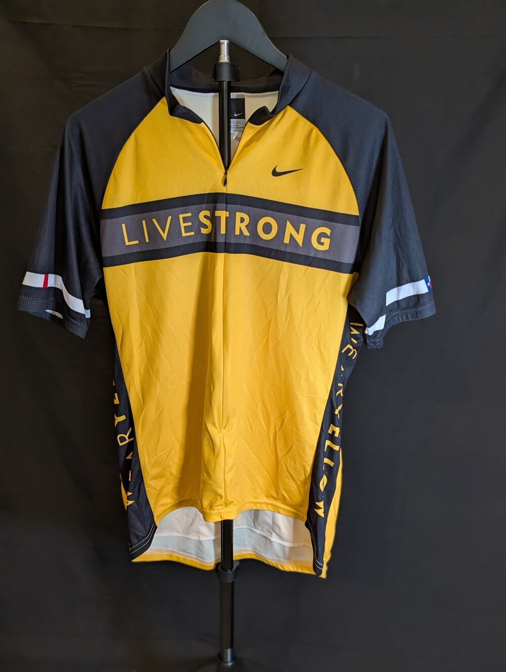 Nike Livestrong Cycling Jersey XXL Yellow Black 1/2 Zip USA Bike Bicycle